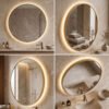 Espejo de Baño LED Redondo 60cm Luz Indirecta Antivaho Marco Dorado