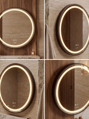 Espejo de Baño LED Redondo 60cm Antivaho Marco Negro Espejo de Baño LED Redondo 60cm Antivaho Marco Negro