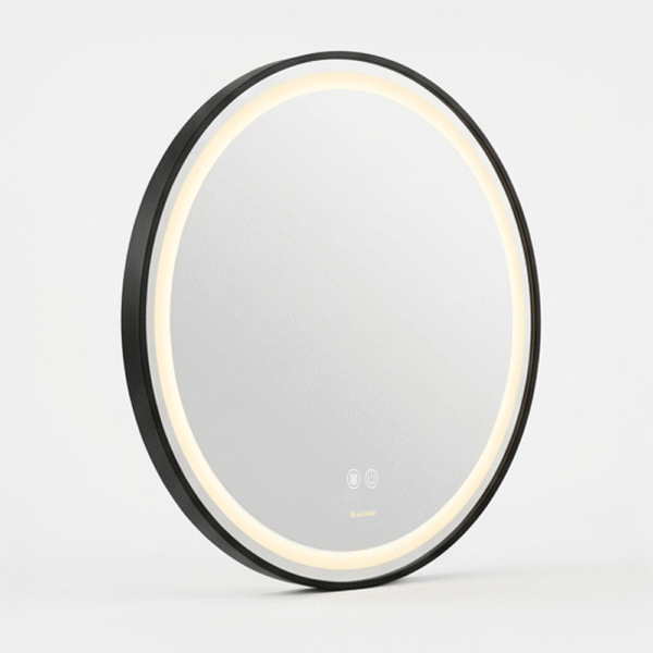 Espejo de Baño LED Redondo 60cm Antivaho Marco Negro