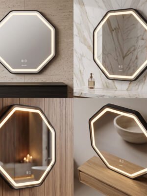 Espejo de Baño LED Hexagonal 60cm Antivaho Marco Negro Espejo de Baño LED Hexagonal 60cm Antivaho Marco Negro