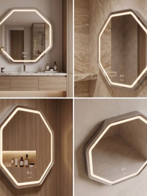 Espejo de Baño LED Hexagonal 60cm Antivaho Marco Cromado