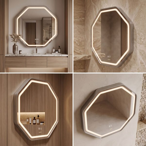 Espejo de Baño LED Hexagonal 60cm Antivaho Marco Cromado Espejo de Baño LED Hexagonal 60cm Antivaho Marco Cromado