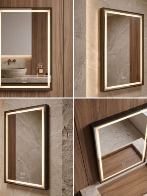 Espejo de Baño LED Rectangular Vertical 60x80cm Borde Recto Antivaho Marco Negro