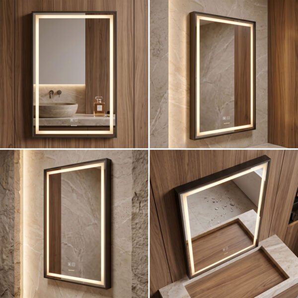 Espejo de Baño LED Rectangular Vertical 60x80cm Borde Recto Antivaho Marco Negro Espejo de Baño LED Rectangular Vertical 60x80cm Borde Recto Antivaho Marco Negro