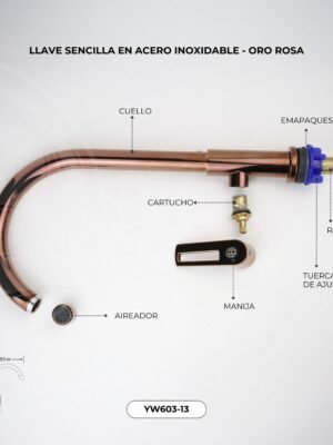 YW603-13_1 Llave Sencilla Lavaplatos Meson con Economizador Cuerpo en ABS Manija Tipo Pomo