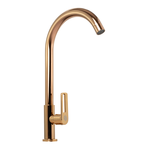 Llave sencilla lavaplatos en acero inoxidable 201 oro rosa, manija en zinc
