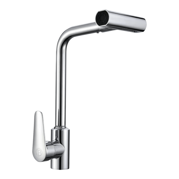 Mezclador monocontrol lavaplatos cromado, cuerpo en acero inoxidable 201, cartucho cerámico 35 mm