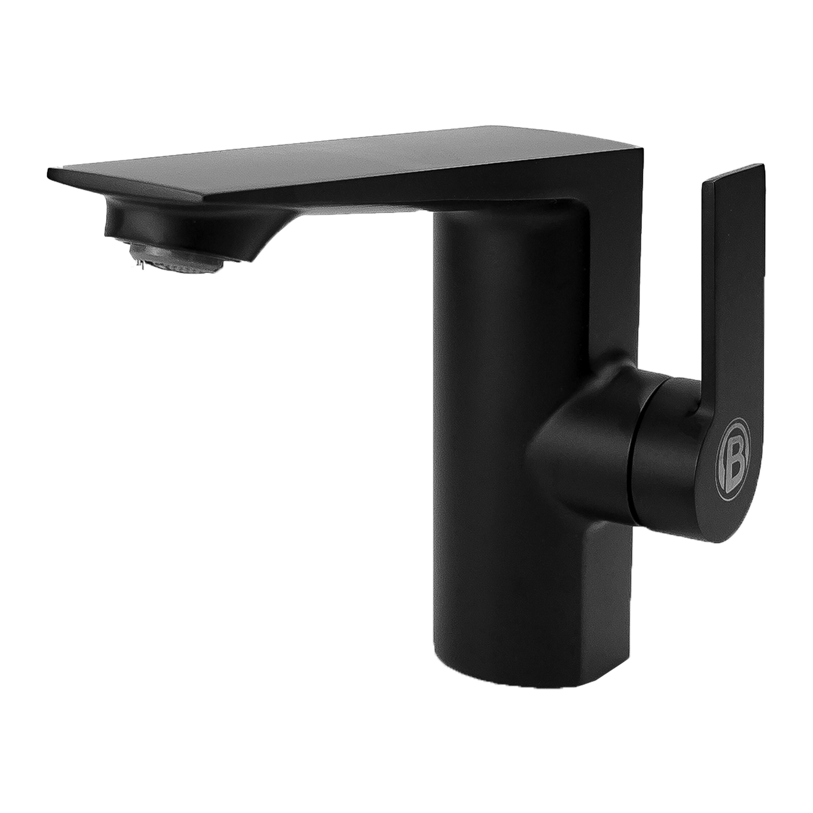 Mezclador monocontrol bajo para lavamanos en zinc, manija lateral, acabado negro