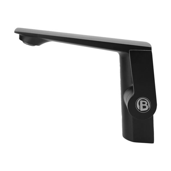 Mezclador monocontrol bajo para lavamanos en zinc, manija lateral, acabado negro