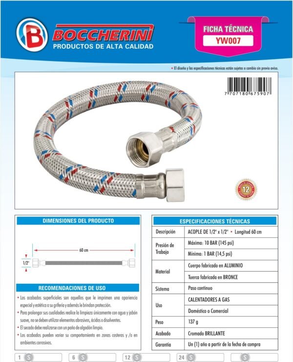 Ficha técnica Acople para Calentador Cuerpo en Aluminio Rosca en Bronce 60