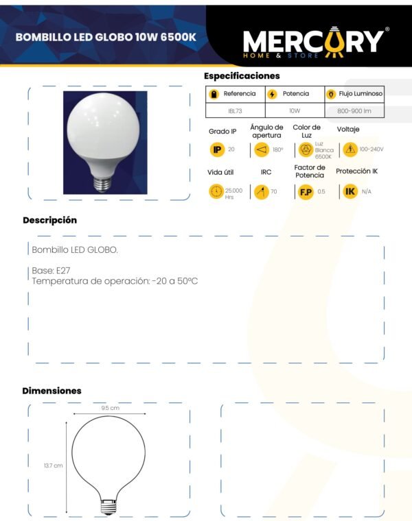 bombillo-led-10w-e27-luz-fria-6500k-mercury-ficha-tecnica Ficha técnica Bombillo LED 10W E27 Luz Fría 6500K — Mercury