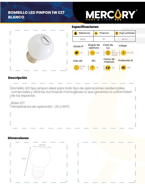 bombillo-led-1w-e27-luz-fria-6500k-mercury-ficha-tecnica Ficha técnica Bombillo LED 1W E27 Luz Fría 6500K — Mercury