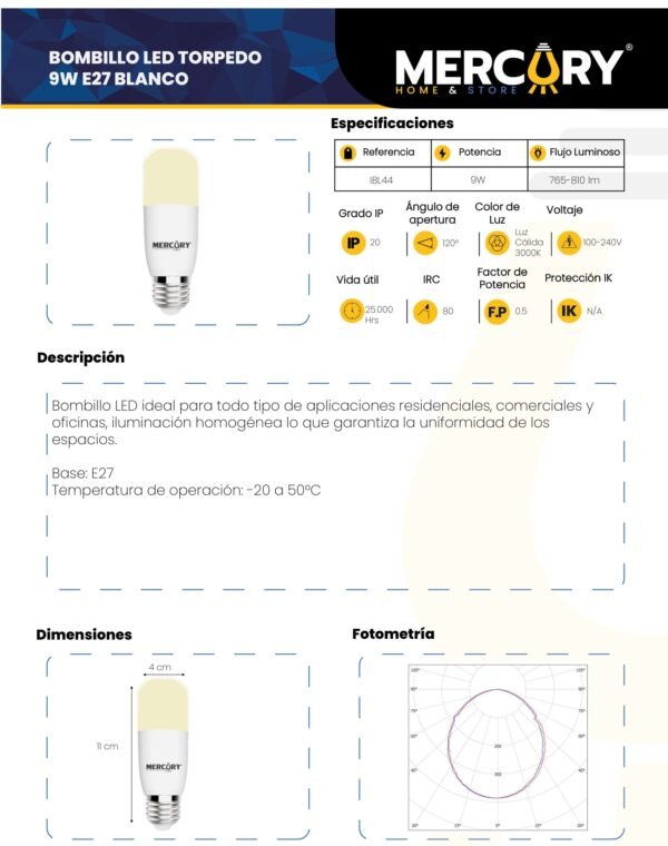 bombillo-led-9w-e27-luz-calida-3000k-mercury-ficha-tecnica Ficha técnica Bombillo LED 9W E27 Luz Cálida 3000K — Mercury