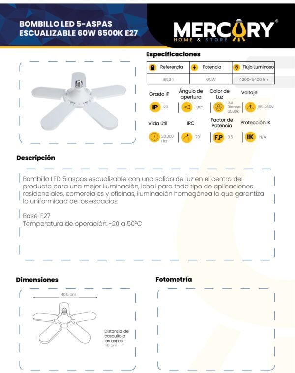 bombillo-led-con-ventilador-5-aspas-60w-mercury-ficha-tecnica Ficha técnica Bombillo LED con Ventilador 5 Aspas 60W — Mercury