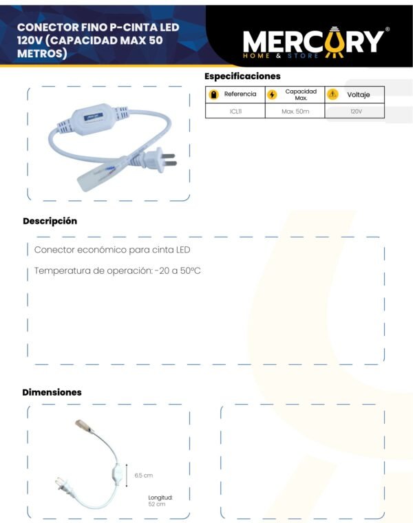 Ficha técnica Cinta LED 120V x50m — Mercury
