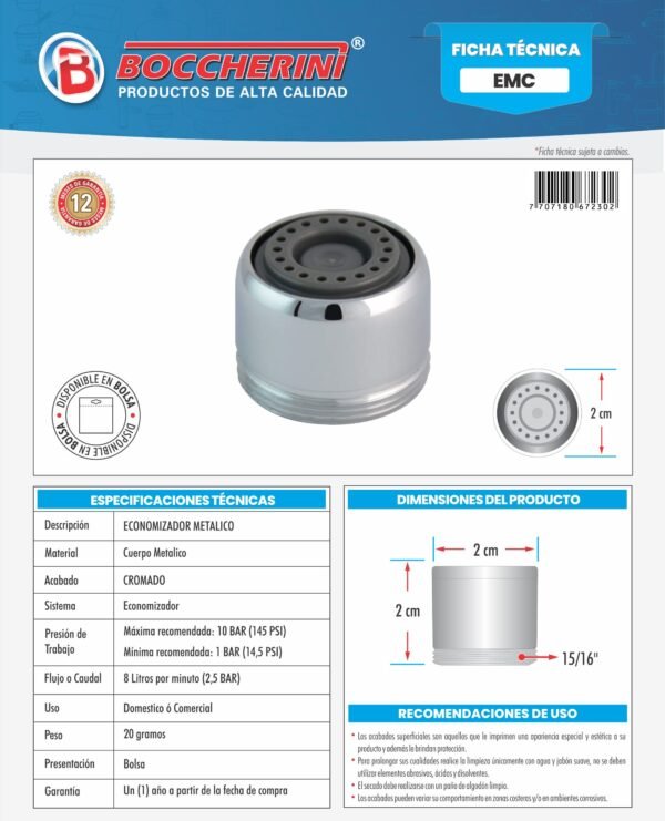 Ficha técnica Economizador Metalico