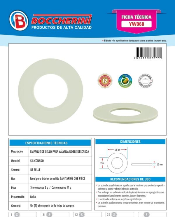 Ficha técnica Empaque de Sello para Valvula Doble Descarga