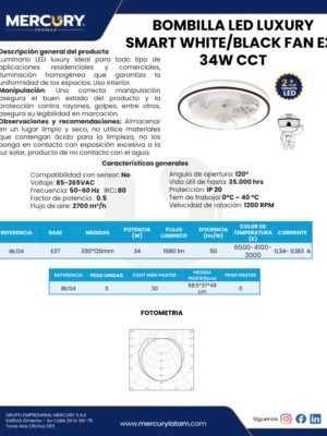 Bombillo LED Smart con Ventilador 34W E27 — Mercury Bombillo LED Smart con Ventilador 34W E27 — Mercury