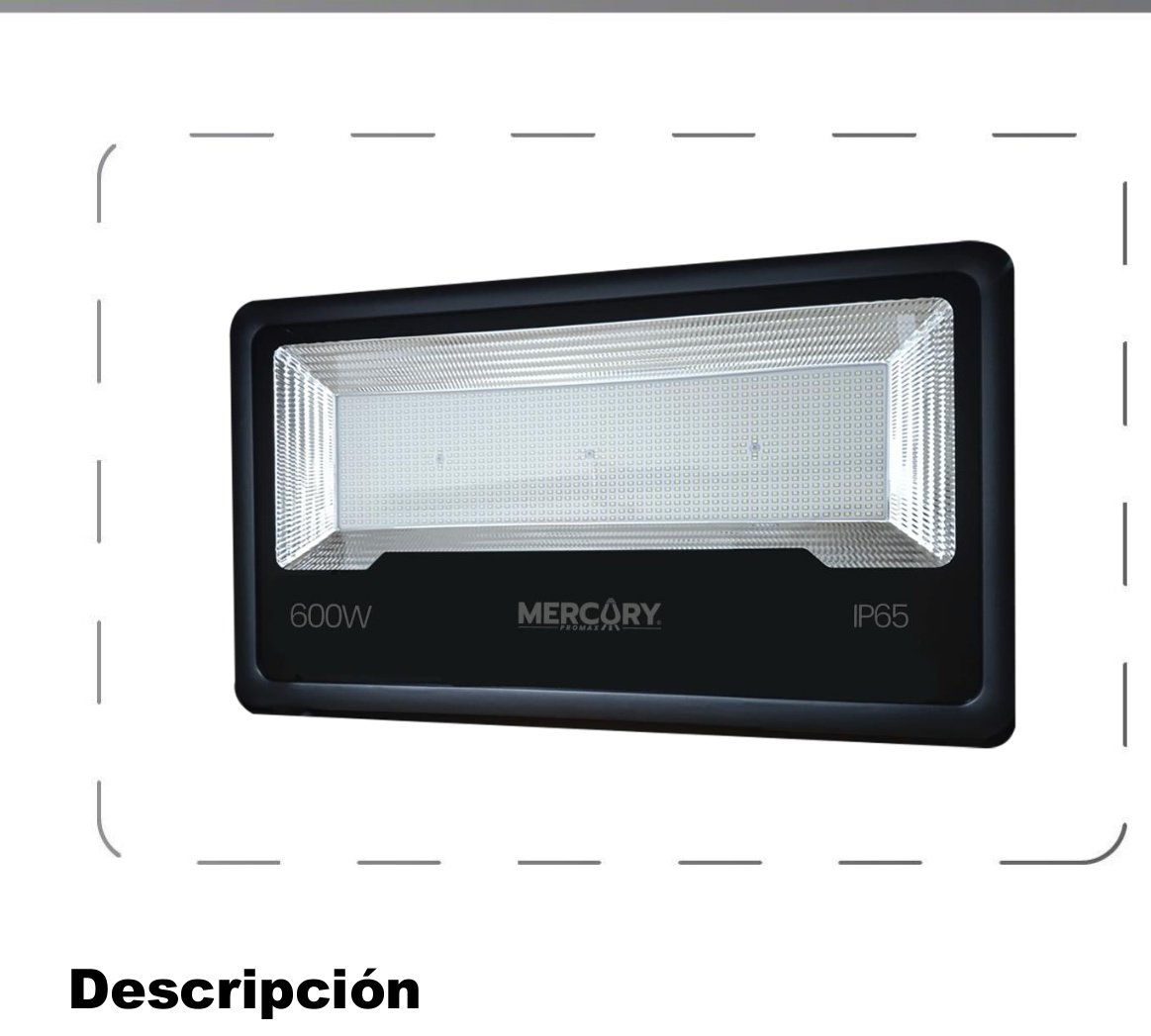 Reflector LED Exterior 600W Luz Fría 6500K IP65 — Mercury