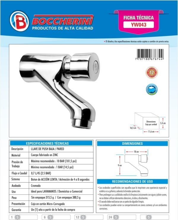 llave-de-push-lavamanos-pared-ref-yw043-ficha-tecnica Ficha técnica Llave de Push Lavamanos Pared Ref. Yw043