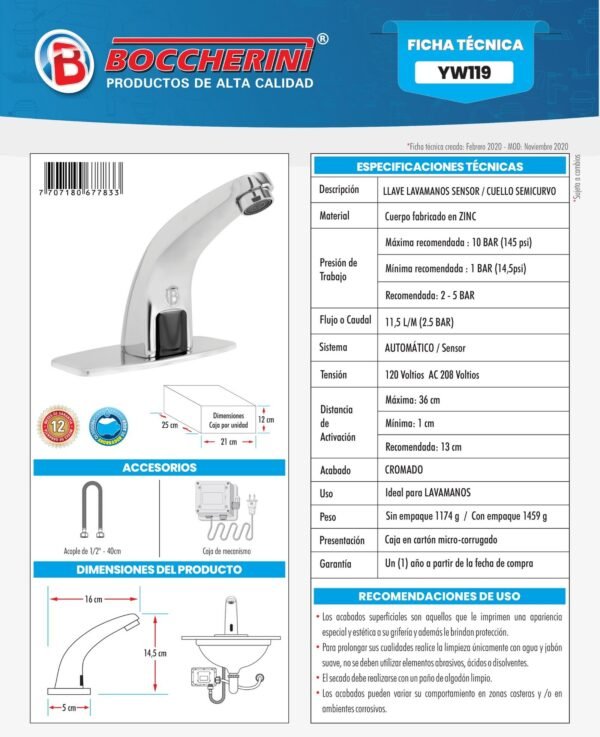 llave-lavamanos-de-sensor-en-zinc-cuello-semicurvo-cromada-ficha-tecnica Ficha técnica Llave Lavamanos de Sensor en Zinc Cuello Semicurvo Cromada