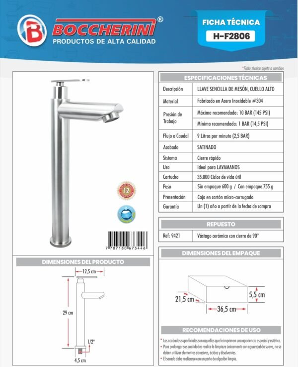 llave-sencilla-lavamanos-en-acero-inoxidable-304-6-ficha-tecnica Ficha técnica Llave Sencilla Lavamanos en Acero Inoxidable # 304 6