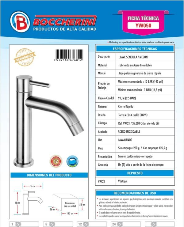 llave-sencilla-lavamanos-ref-yw050-ficha-tecnica Ficha técnica Llave Sencilla Lavamanos Ref. Yw050