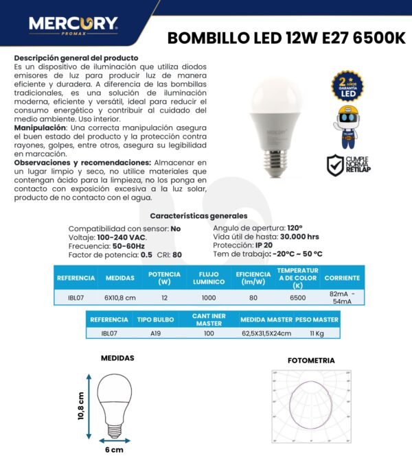 mercury-bombillo-led-12w-e27-ficha-tecnica Ficha técnica MERCURY Bombillo LED 12W E27