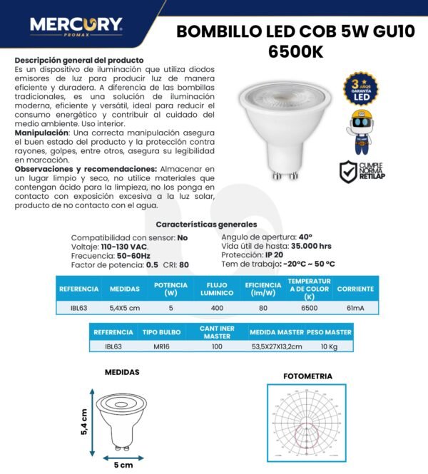 mercury-bombillo-led-gu-10-5w-e27-ficha-tecnica Ficha técnica MERCURY Bombillo LED Gu-10 5W E27