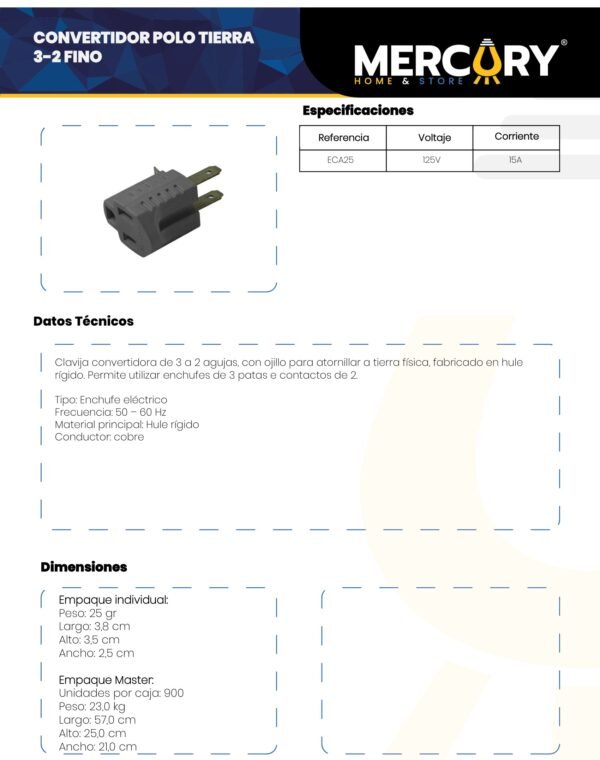 Ficha técnica MERCURY Convertidor POLO A Tierra Eca25