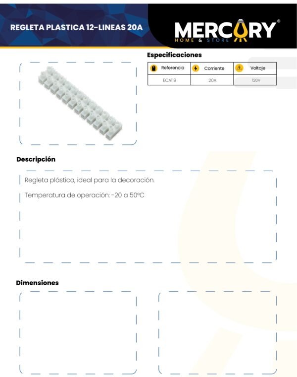 mercury-regleta-electrica-20a-12-lineas-paquete-x-10-unidades-ficha-tecnica Ficha técnica MERCURY Regleta Electrica 20A 12 Lineas Paquete X 10 Unidades