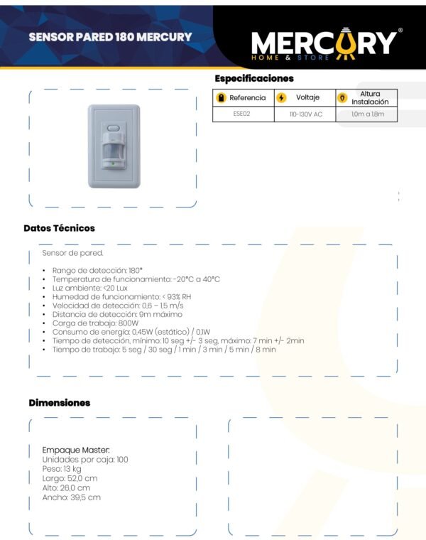Ficha técnica MERCURY Sensor Pared