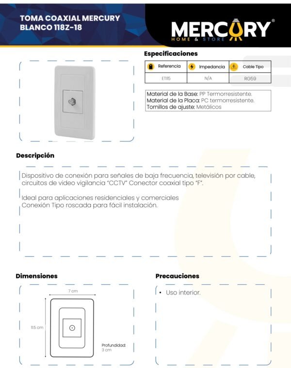 Ficha técnica MERCURY TOMA Coaxial Blanca