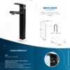 Ficha técnica Mezclador Lavamanos Alto Cuerpo Plástico Manija en Zinc Cartucho Ceramico 35mm Color Negro 31 cm