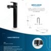 Ficha técnica Mezclador Lavamanos Alto Cuerpo Plástico Manija en Zinc Cartucho Ceramico 35mm Color Negro