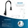 Ficha técnica Mezclador Lavaplatos Extraible en Acero Inoxidable # 304 Incluye Mangueras Color Negro