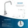 Ficha técnica Mezclador Lavaplatos Cuerpo en Acero Inox # 304 Manija Acero Inox # 201 Cartucho Ceramico 35mm Satinado