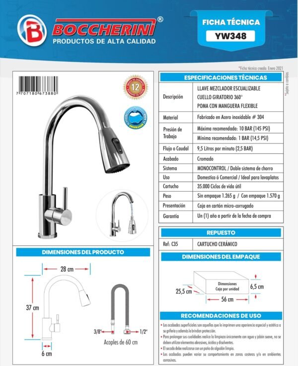 mezclador-lavaplatos-extraible-en-acero-inoxidable-304-cromado-ficha-tecnica Ficha técnica Mezclador Lavaplatos Extraible en Acero Inoxidable # 304 Cromado