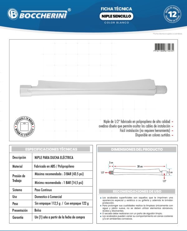 Ficha técnica Niple ABS Blanco