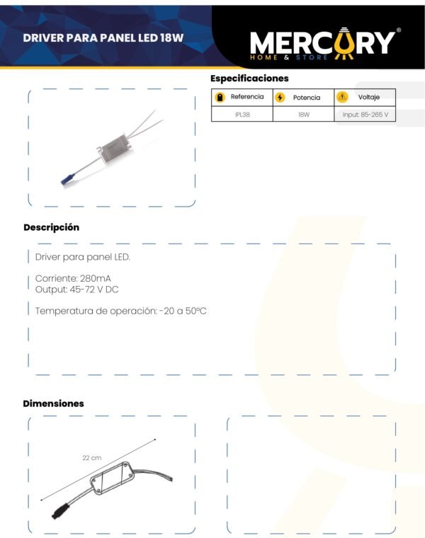 Ficha técnica Panel LED 18W — Mercury · Ref IPL38