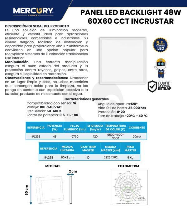 panel-led-60x60-48w-mercury-ficha-tecnica Ficha técnica Panel LED 60X60 48W — Mercury