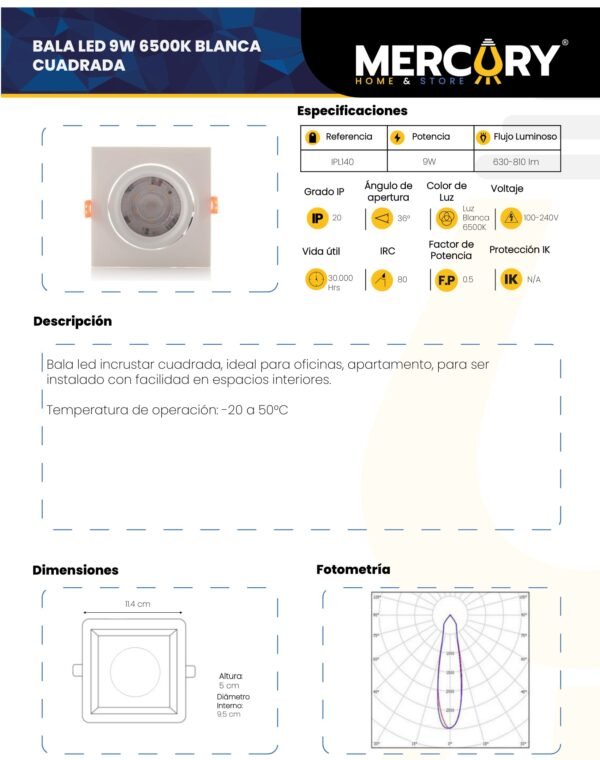 panel-led-cuadrado-incrustar-9w-luz-fria-6500k-mercury-ficha-tecnica Ficha técnica Panel LED Cuadrado Incrustar 9W Luz Fría 6500K — Mercury