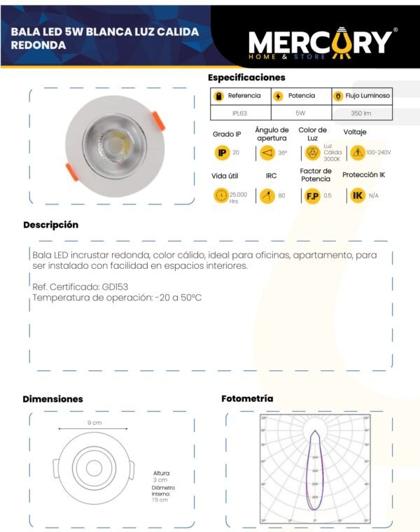 panel-led-redondo-incrustar-5w-luz-calida-3000k-mercury-ficha-tecnica Ficha técnica Panel LED Redondo Incrustar 5W Luz Cálida 3000K — Mercury