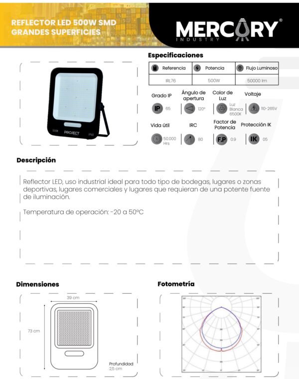 reflector-led-exterior-500w-luz-fria-6500k-ip65-mercury-ficha-tecnica-1 Ficha técnica Reflector LED Exterior 500W Luz Fría 6500K IP65 — Mercury