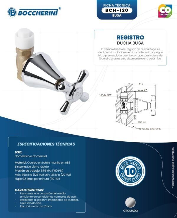 Ficha técnica Registro Ducha Buga