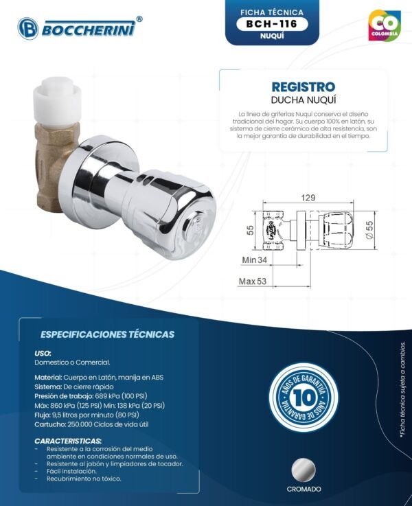 Ficha técnica Registro Ducha Nuqui