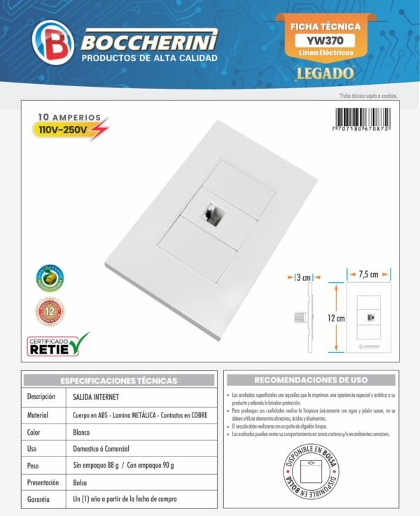 Ficha técnica Salida Internet Color Blanco