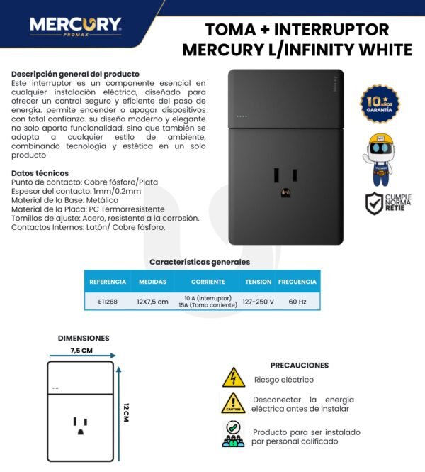toma-interruptor-negro-mercury-infinity-black-ficha-tecnica Ficha técnica Toma + Interruptor Negro — Mercury Infinity Black