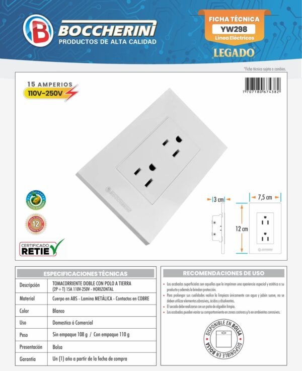tomacorriente-doble-con-polo-a-tierra-2pt-15a-110v-250v-color-blanco-horizontal-ficha-tecnica Ficha técnica Tomacorriente Doble con Polo A Tierra (2P+T) 15A 110V-250V Color Blanco Horizontal