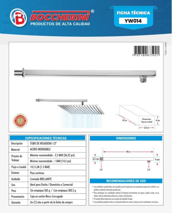 tubo-de-regadera-cuadrado-en-acero-inoxidable-40cm-ficha-tecnica Ficha técnica Tubo de Regadera Cuadrado en Acero Inoxidable 40cm